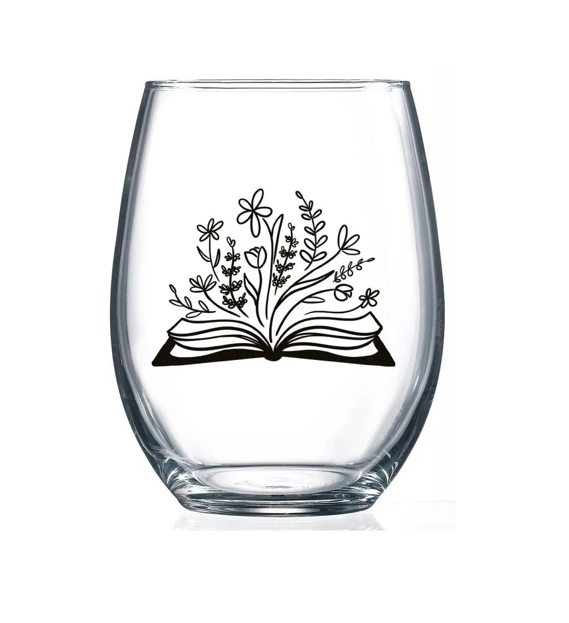 Botanical Library Bookish Floral 15oz Artist Designed Stemless Wine Glass Fly Paper Products