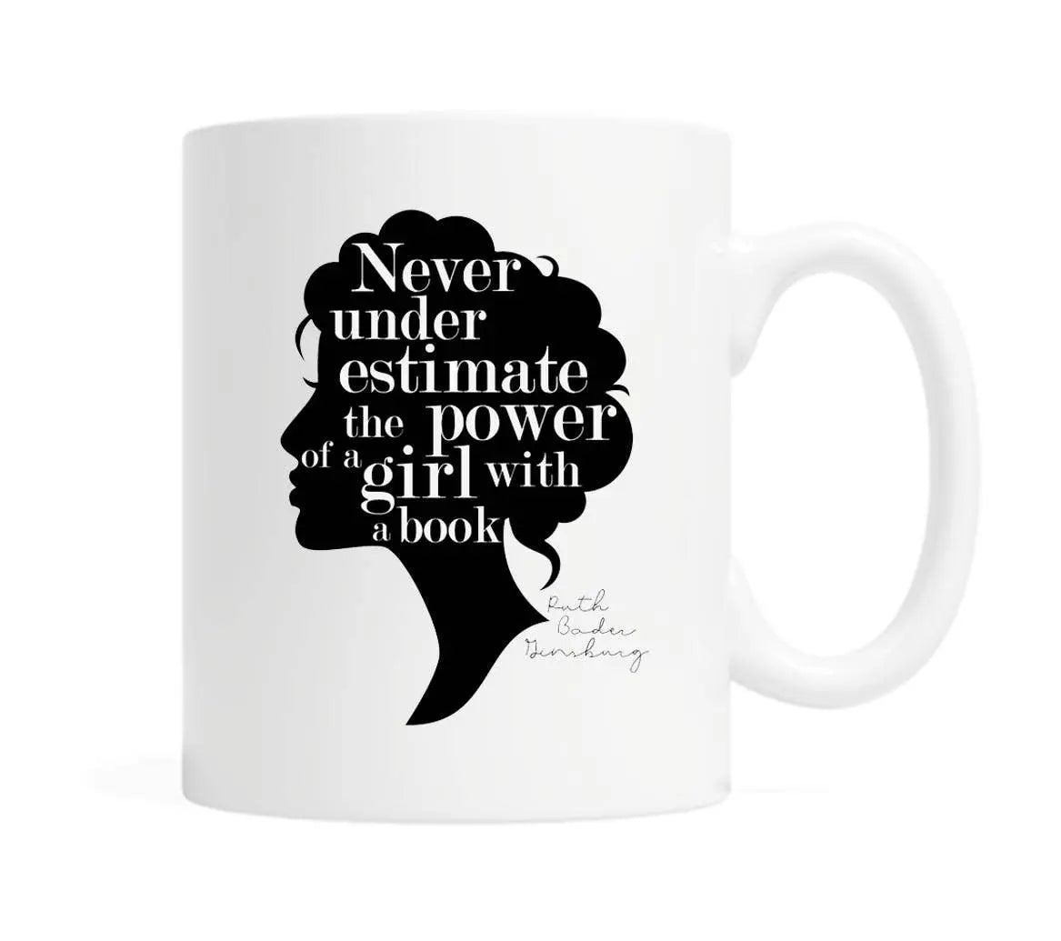 The Power of a Girl With a Book Mug - Quote by RBG Ginsburg Fly Paper Products